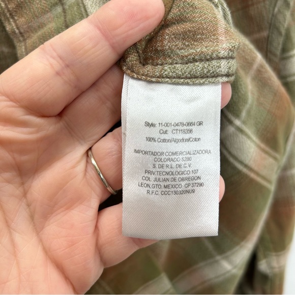 Stetson Men’s green and tan plaid pearl snap button shirt - Picture 7 of 8